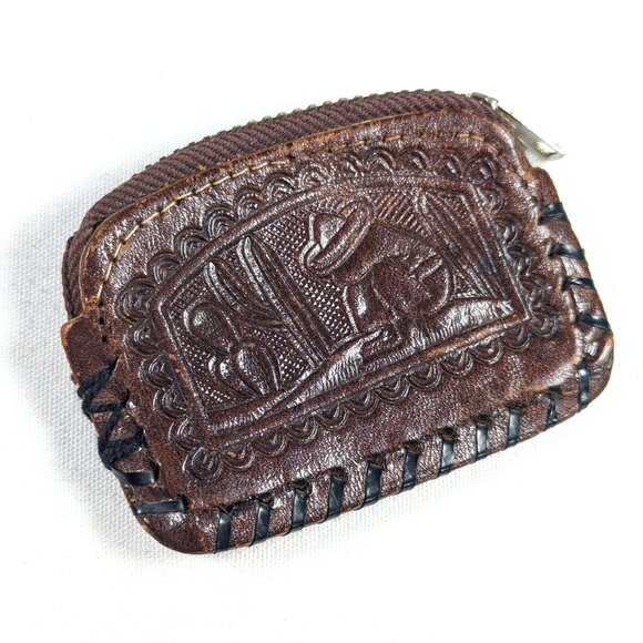 Mexico leather handmade coin wallet, small leather zippered wallet - Picture 1 of 6